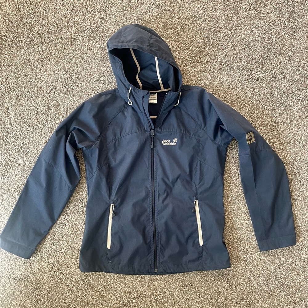 Jack WolfskinFunction 65 ORGANIC Navy Blue Cotton Blend Hooded Jacket